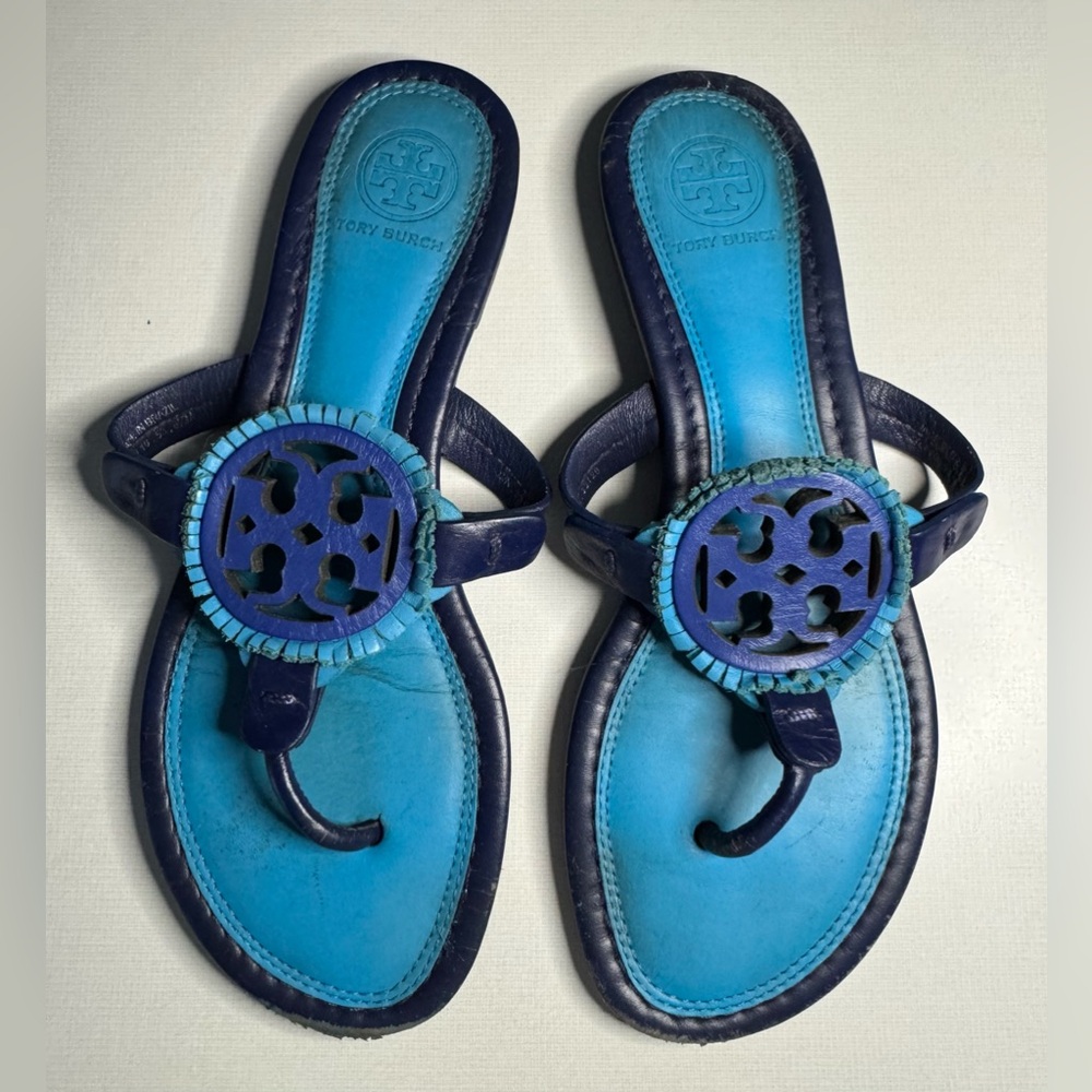 Tory Burch Miller Fringe Sandals Women’s Size 6.5 M Blue Color / Made In Brazil